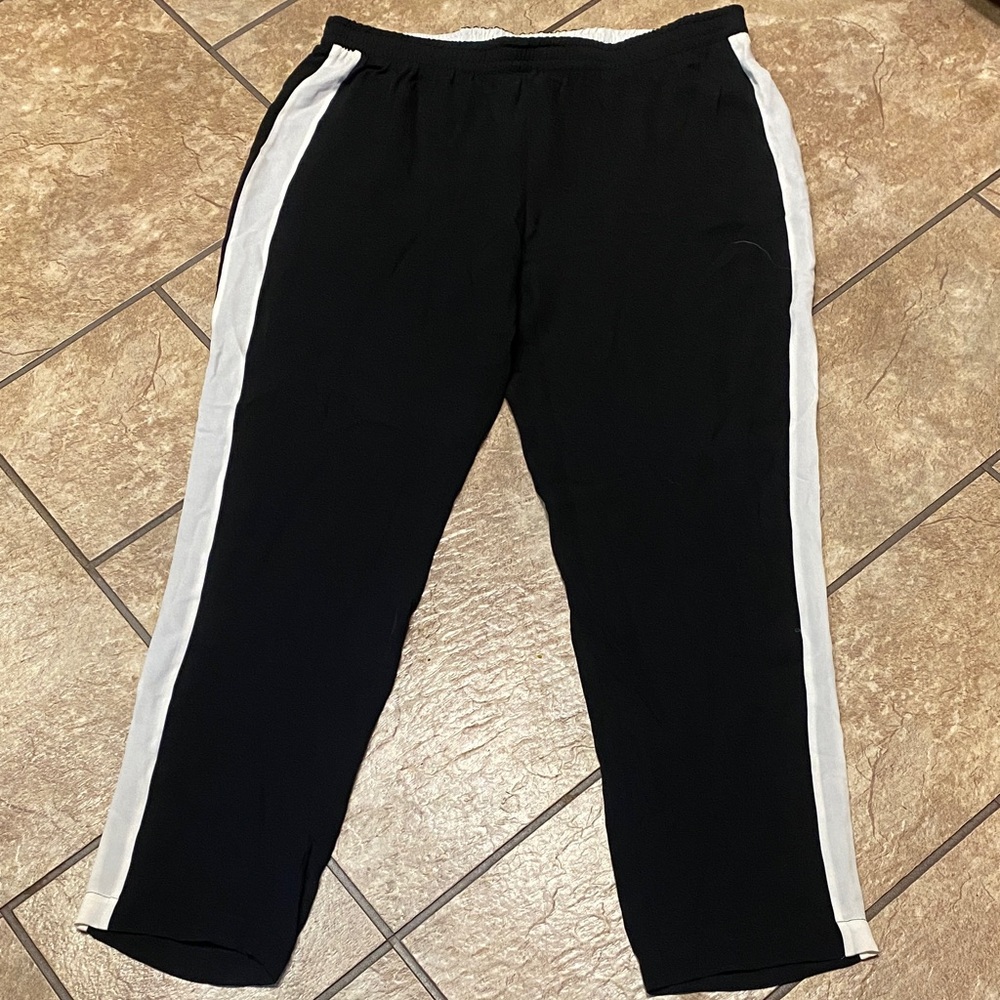 Silk Theory Black Straight-Leg Tux.Pants w/White Stripes Elegant